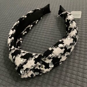 NWT Anthropologie Knotted Black and White Tweed Gemstone Headband